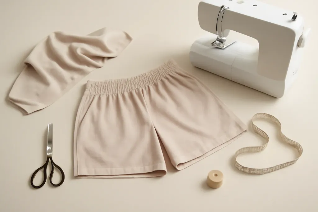 Editorial photo related to elastic waist pajama shorts with pockets