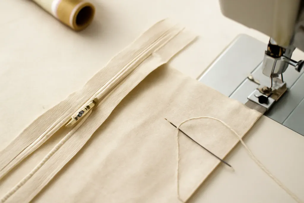 Editorial illustration of a finished centered zipper installation with even topstitching on both sides