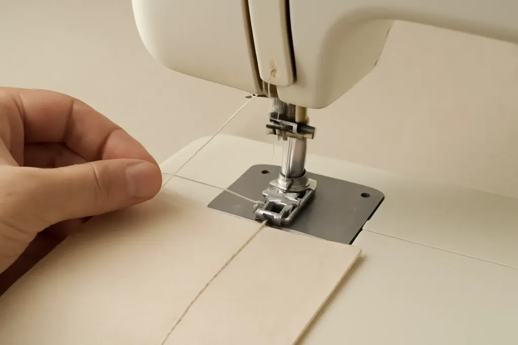 Editorial illustration of a bobbin being wound on a sewing machine's bobbin winder spindle