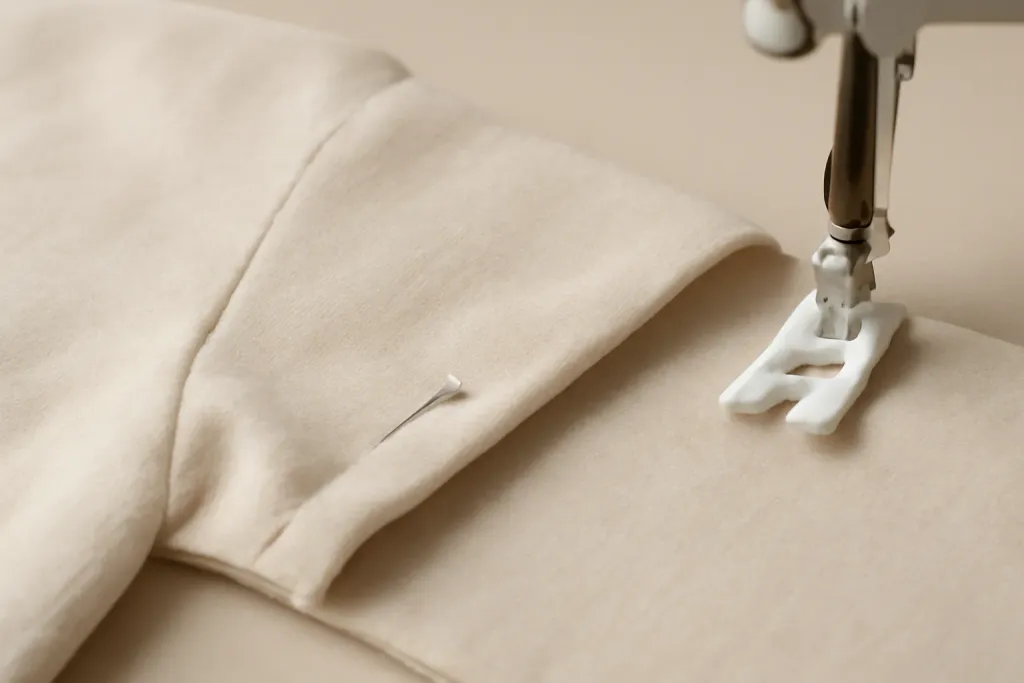 Close-up detail photo related to setting in sleeves without tucks or puckers