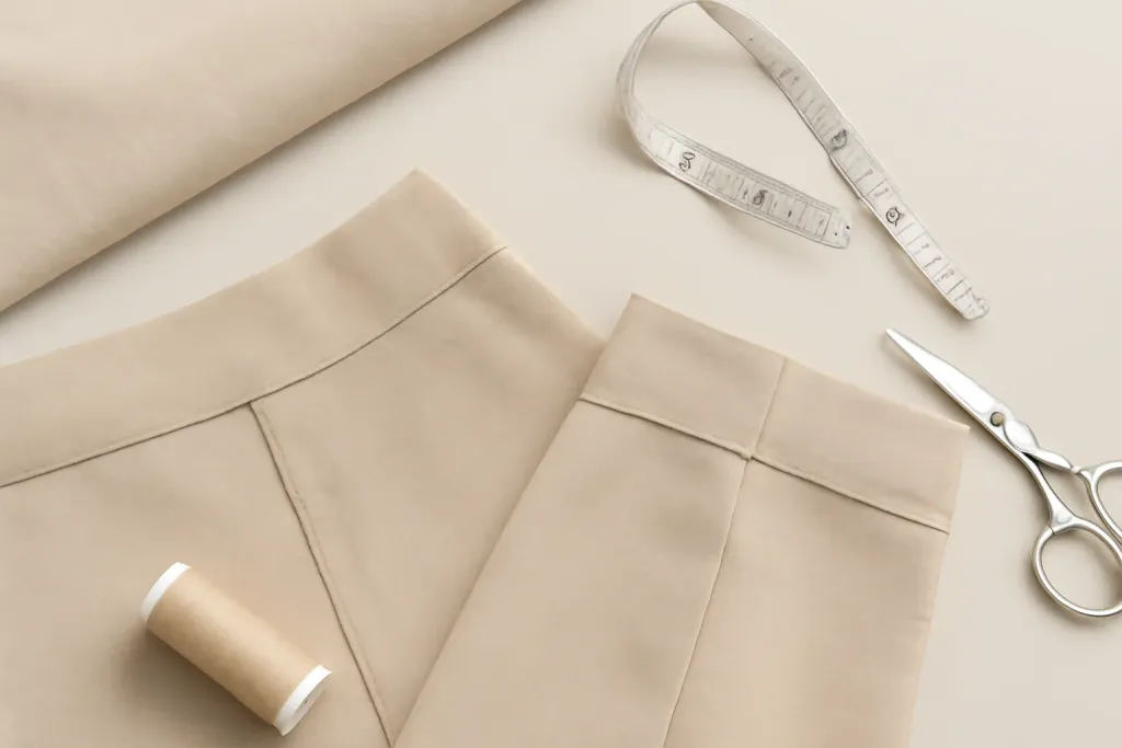 Close-up detail photo related to waistband methods compared contoured vs straight