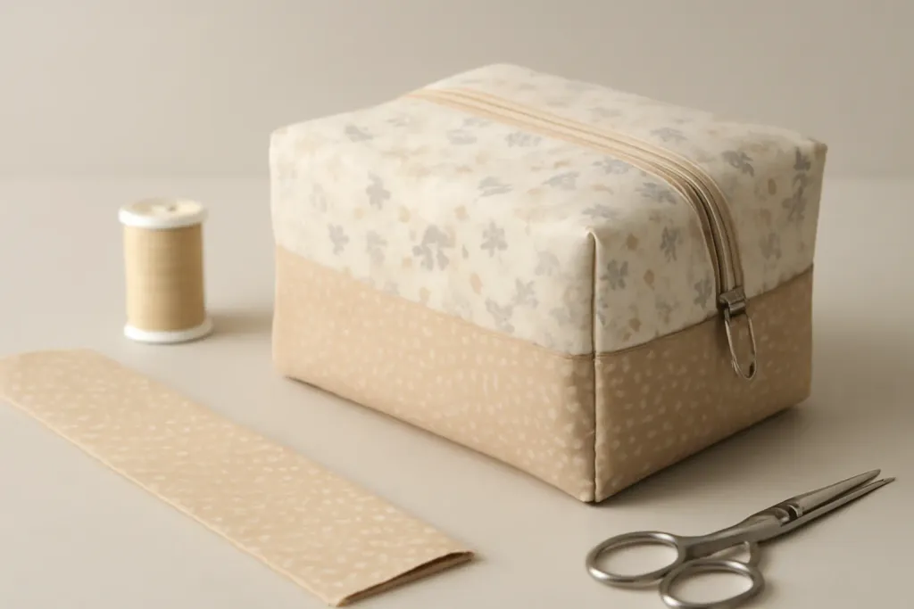 Close-up detail photo related to zippered box pouch using fat quarters