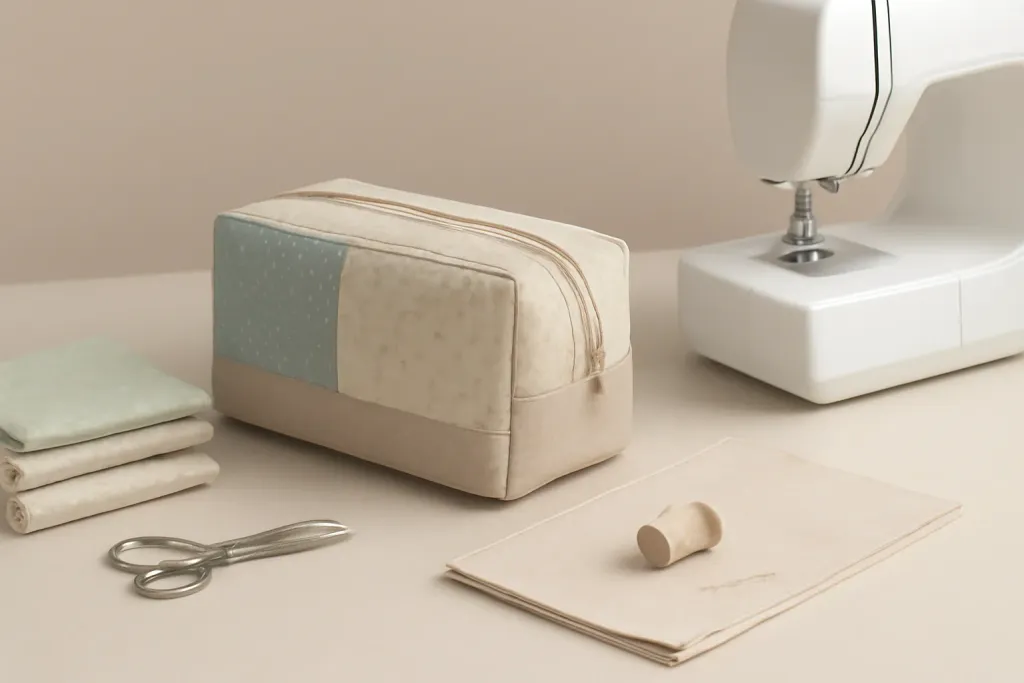 Editorial photo related to zippered box pouch using fat quarters