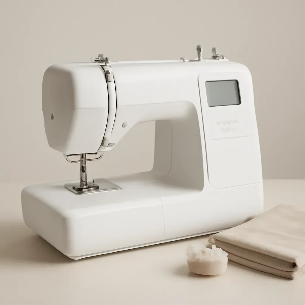 AI-generated editorial product photograph (not the exact linked listing) of beginner computerized sewing machine